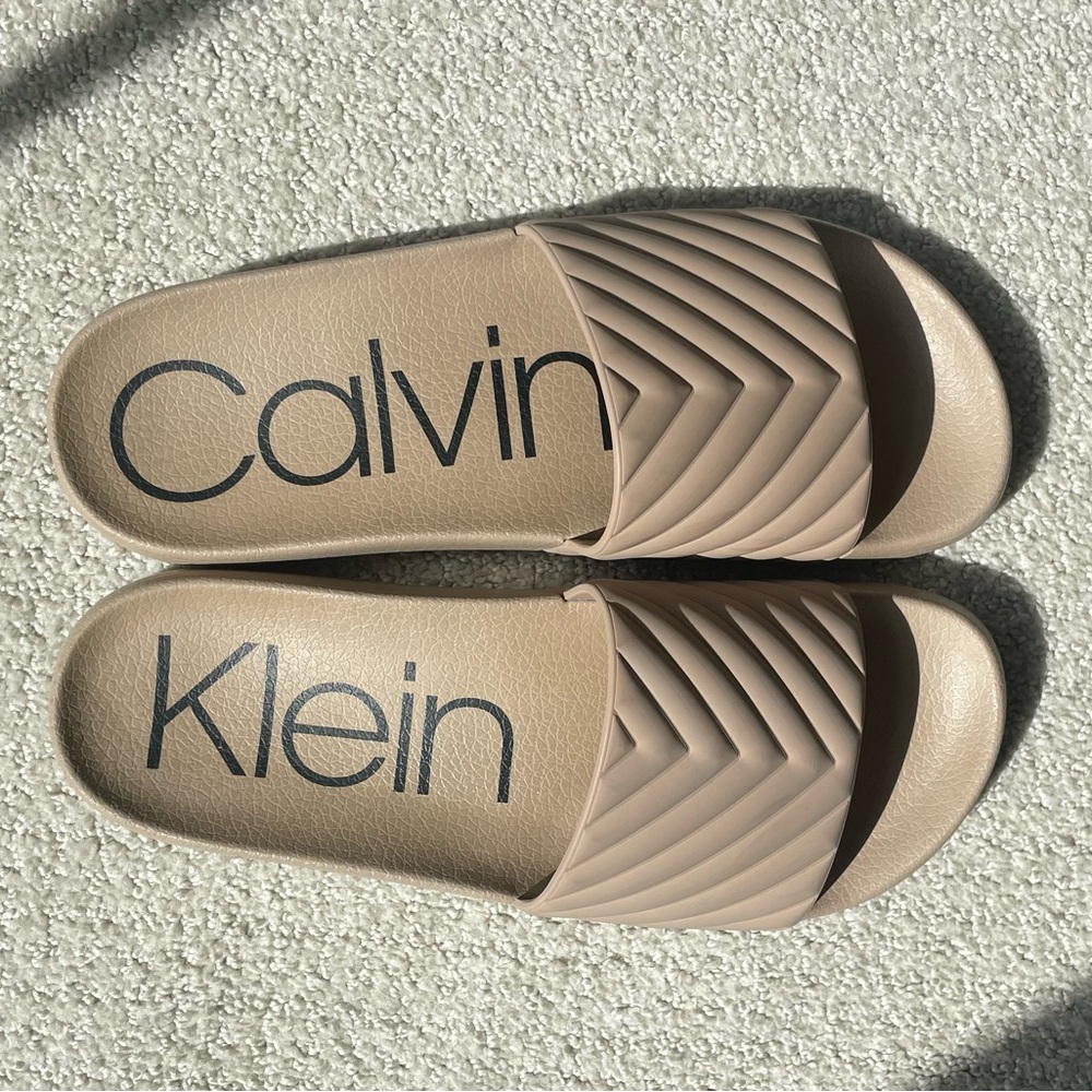 Calvin Klein Taupe Slide Sandals